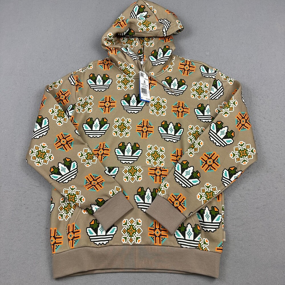 Adidas Hoodie Men Small Trace Khaki Geometric Graphic Pixel Print Sweatshirt S